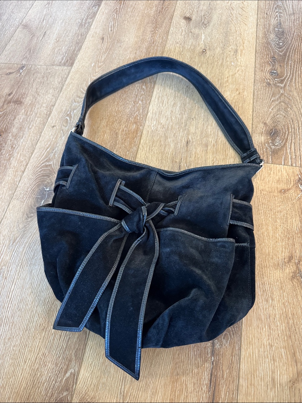 Kooba black suede shoulder bag with Bow Detail